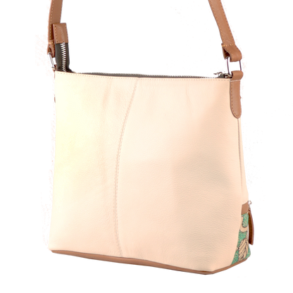Combo of Leather Embroidery Cream Tan Sling & Mini Tote