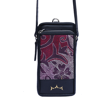 Leather Embroidery Mobile Sling - Black