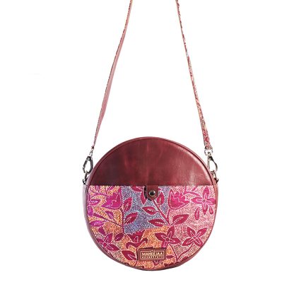 Small Round Leather Bag 9x9 in - with Embroidery