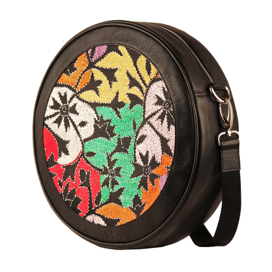Genuine Leather Handcrafted Circle Sling Bag Women (Black)