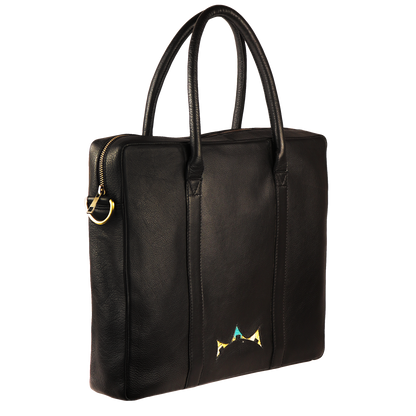 Genuine Leather-Kantha Handcrafted Unisex Laptop Bag (Black)