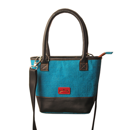 Tiny Tote Bag Jute and Leather - Blue