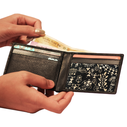 Leather and Embroidery Bi-Fold Men's Wallet - Dhanush