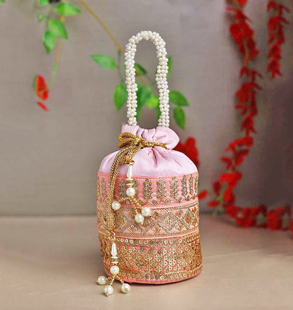 Bridal Potli Bag Silk for Women - Baby Pink