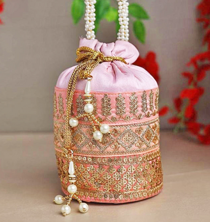 Bridal Potli Bag Silk for Women - Baby Pink