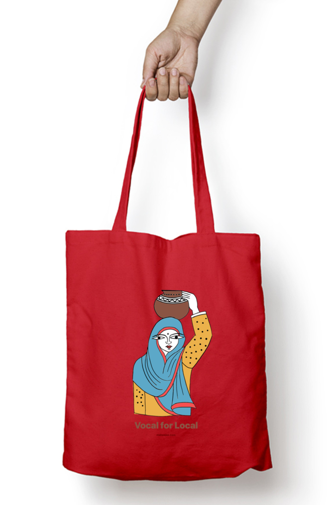 Cotton Printed Tote with Zipper - Vocal For Local