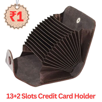13 + 2 Slots Genuine Leather Credit Card Holder