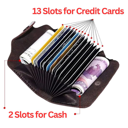 13 + 2 Slots Genuine Leather Credit Card Holder