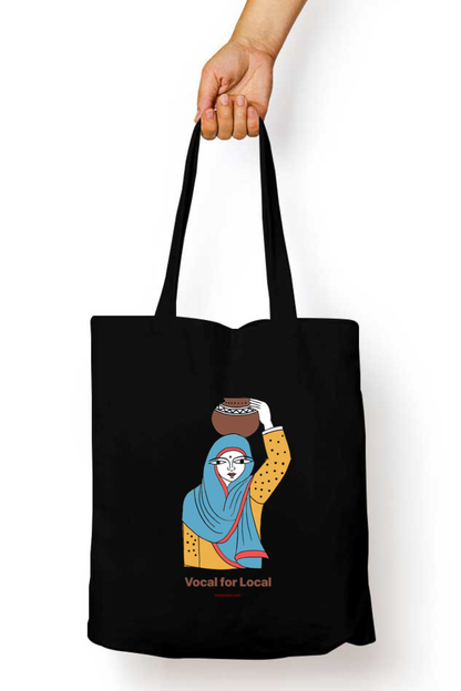 Cotton Printed Tote with Zipper - Vocal For Local