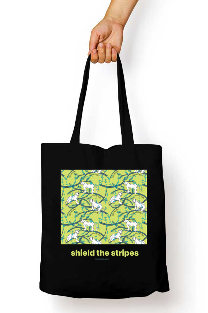 Cotton Printed Tote with Zipper - Shield the Stripes