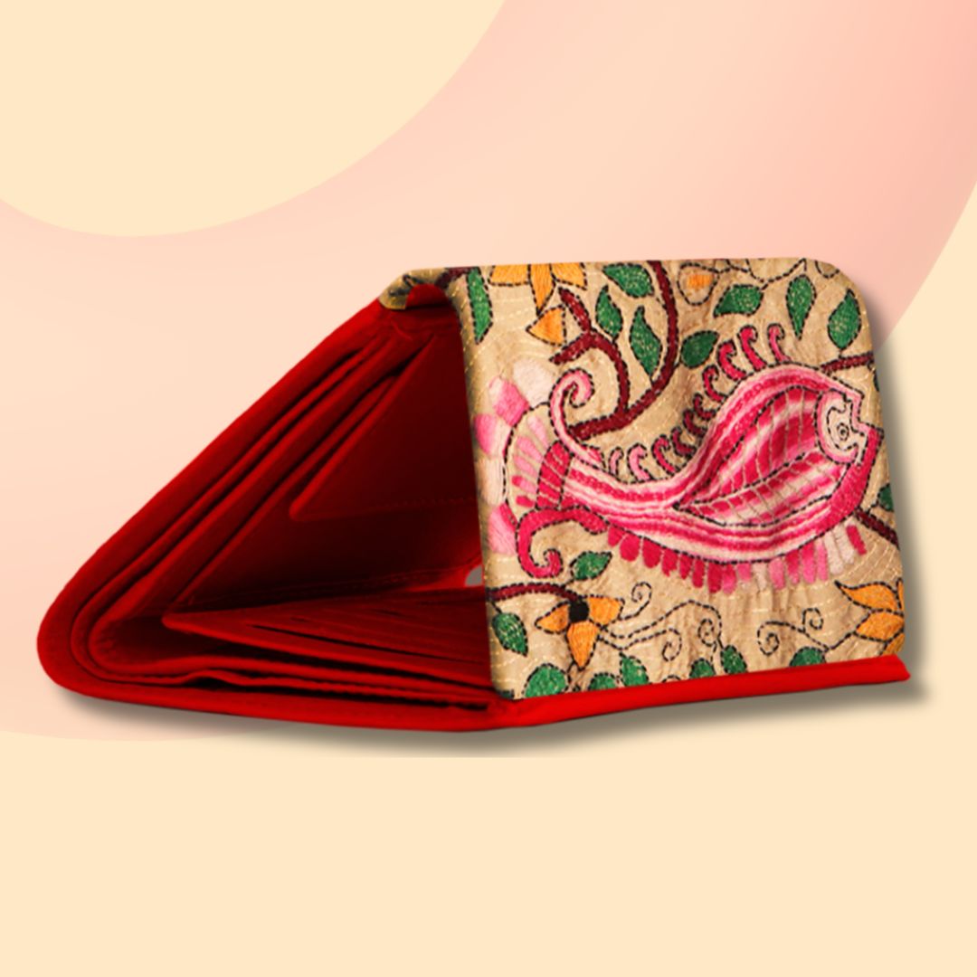 Leather and Embroidery Women's Bi Fold Flap Wallet - Rani