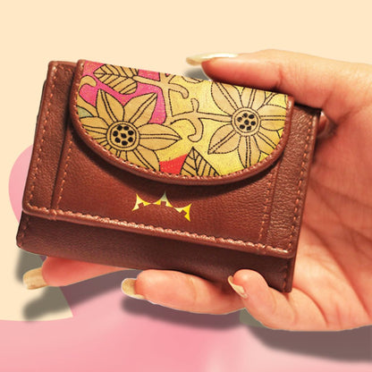 Leather and Embroidery Women's Tri Fold Wallet - Diva