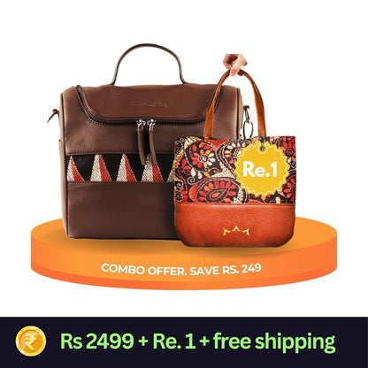 Combo of Leather Embroidery Oval Crossbody & Mini Tote