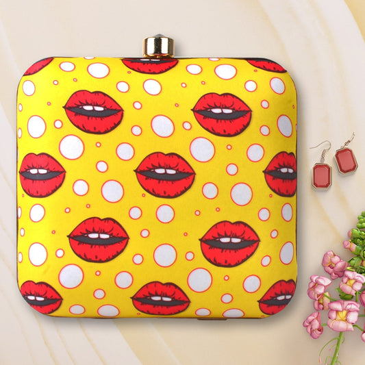 Lucy Lips Pattern Printed Fabric Clutch (6.5x6)