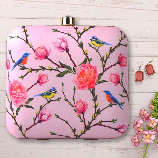 Rose & Birds Printed Fabric Clutch (6.5x6)