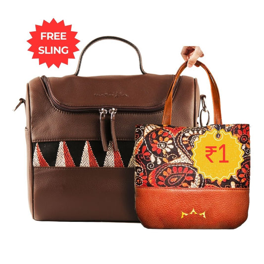 Combo of Leather Embroidery Oval Crossbody & Mini Tote
