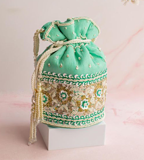 Bridal Mini Potli Bag Silk for Women - Pista