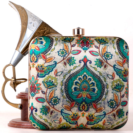 Mughal Art Printed Fabric Clutch (6x6)