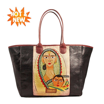Large Tote Black - Genuine Leather Embroidery