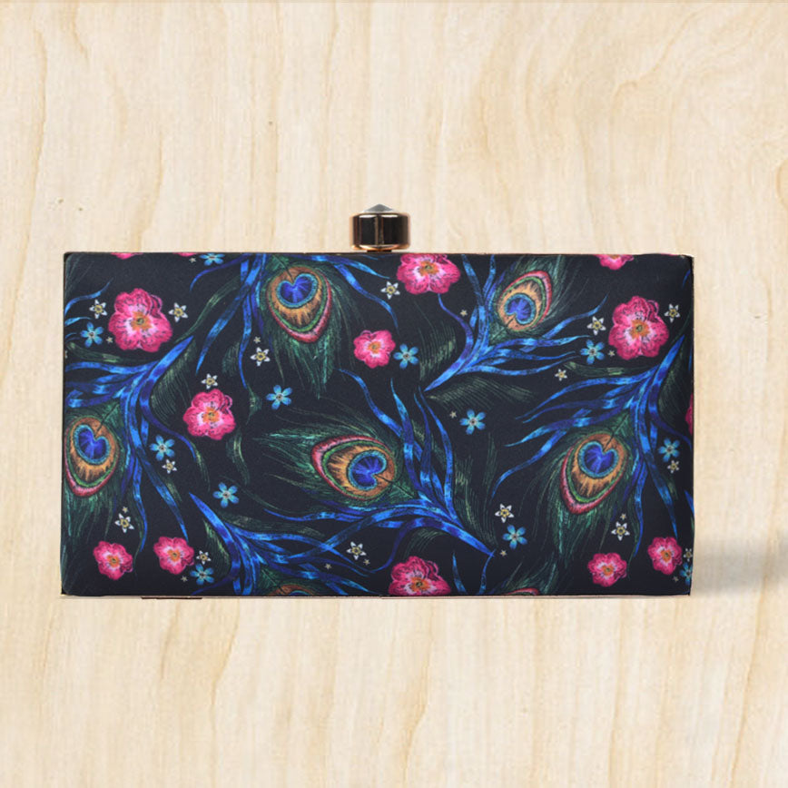 Krishna's Peacock Printed Fabric Clutch (8x4)