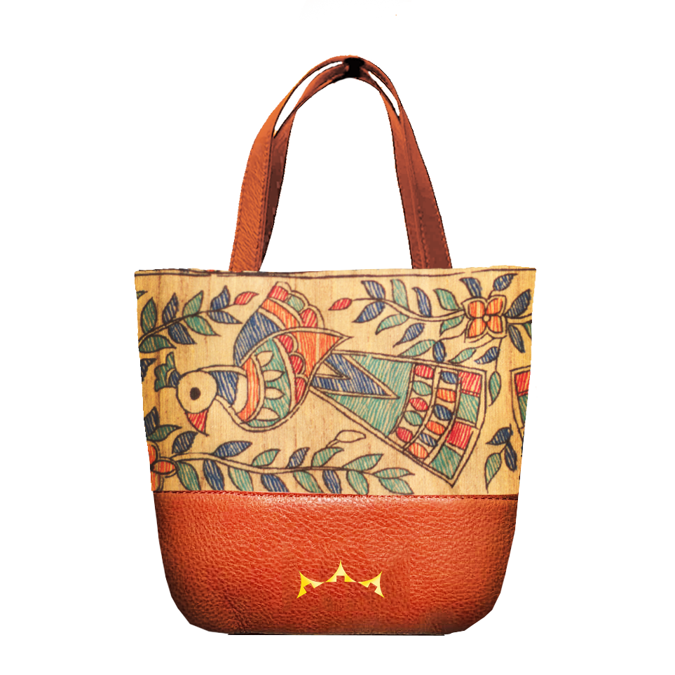 Bulbul Madhubani Mini Tote with Sling - Tan Brown