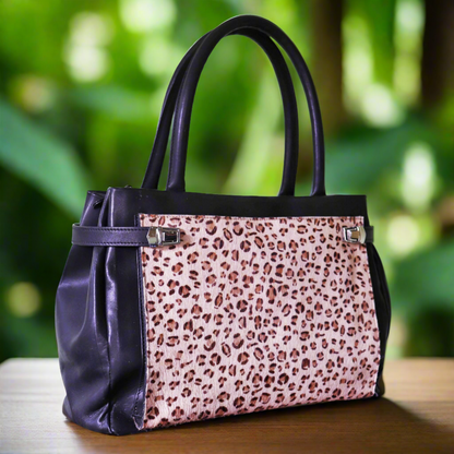 Leather Handbag - The Leopard Tote - Fur, Black