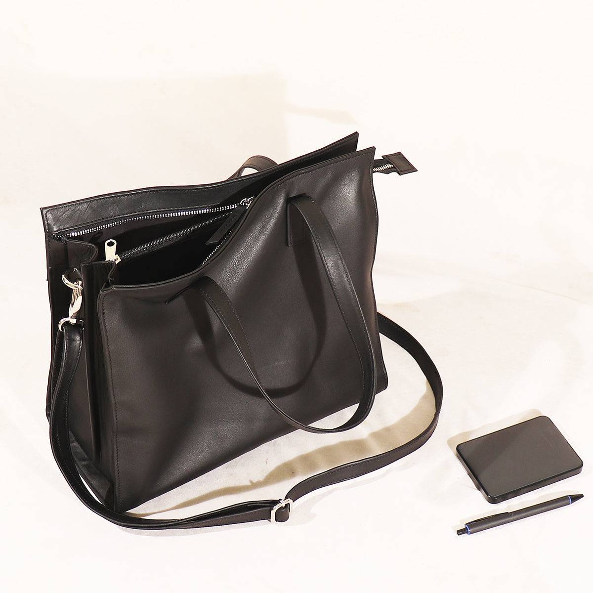 Classic Soft Leather Handbag for Women - Black