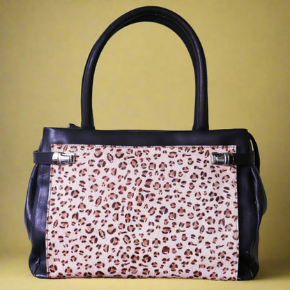 Leather Handbag - The Leopard Tote - Fur, Black