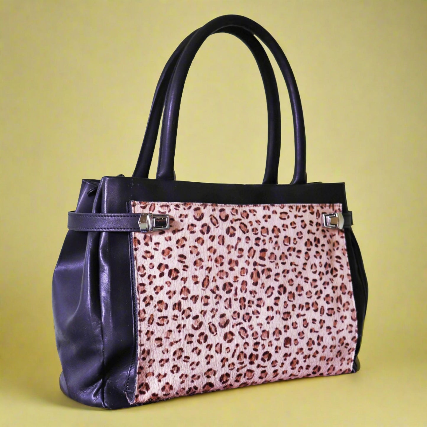 Leather Handbag - The Leopard Tote - Fur, Black