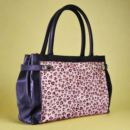 Leather Handbag - The Leopard Tote - Fur, Black