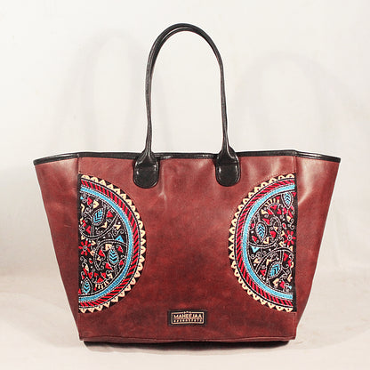 Large Tote Brown - Genuine Leather Embroidery