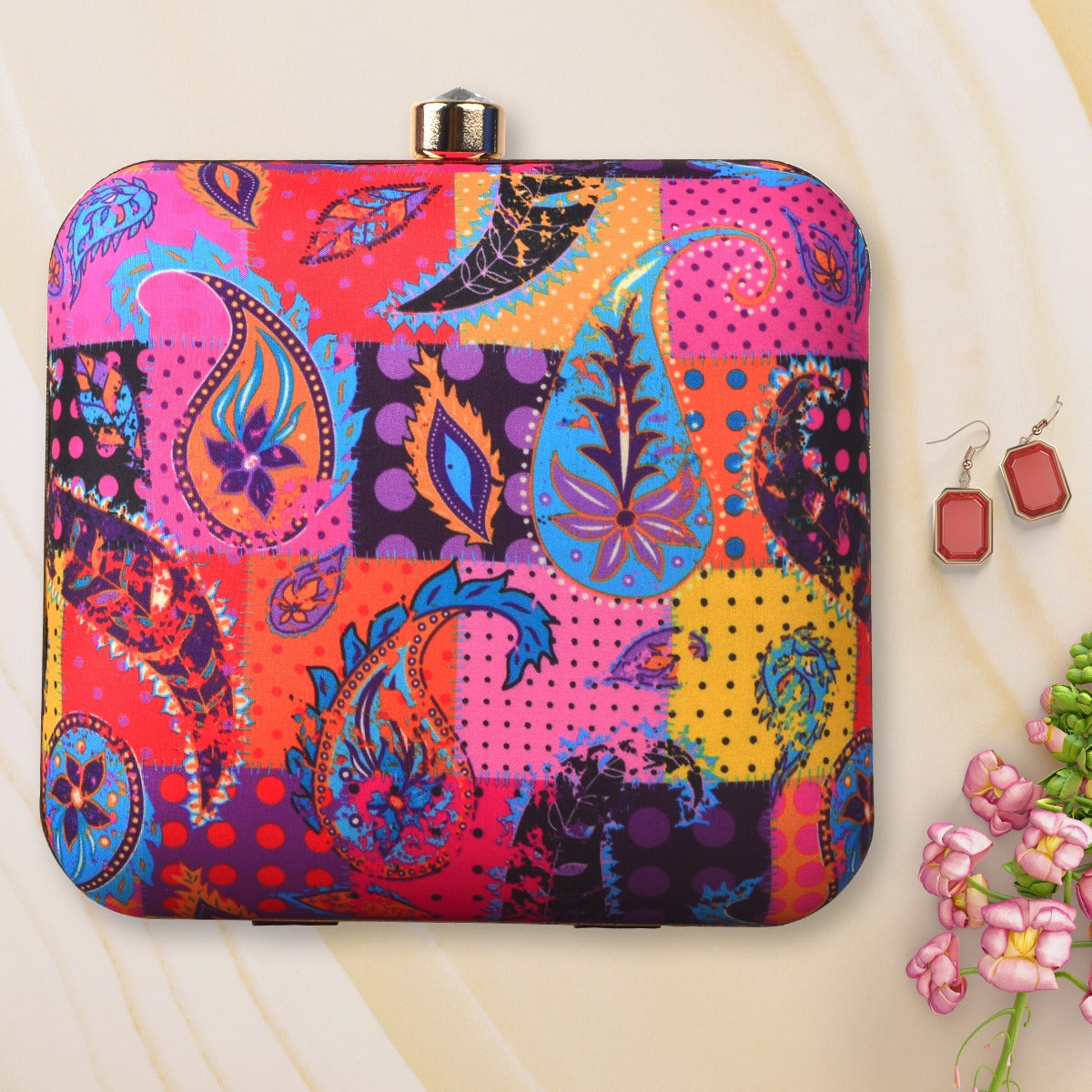 Paisley Abstract Printed Fabric Clutch (6.5x6)