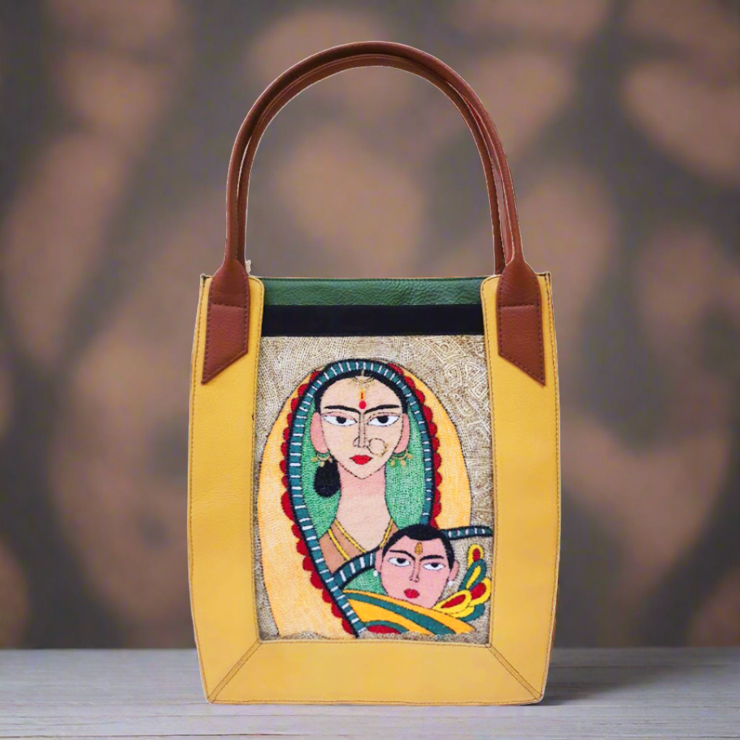 Leather Tote - Hand-Embroidery Jamini Roy