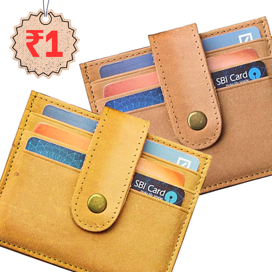 Genuine Leather Card Holder with Button Flap