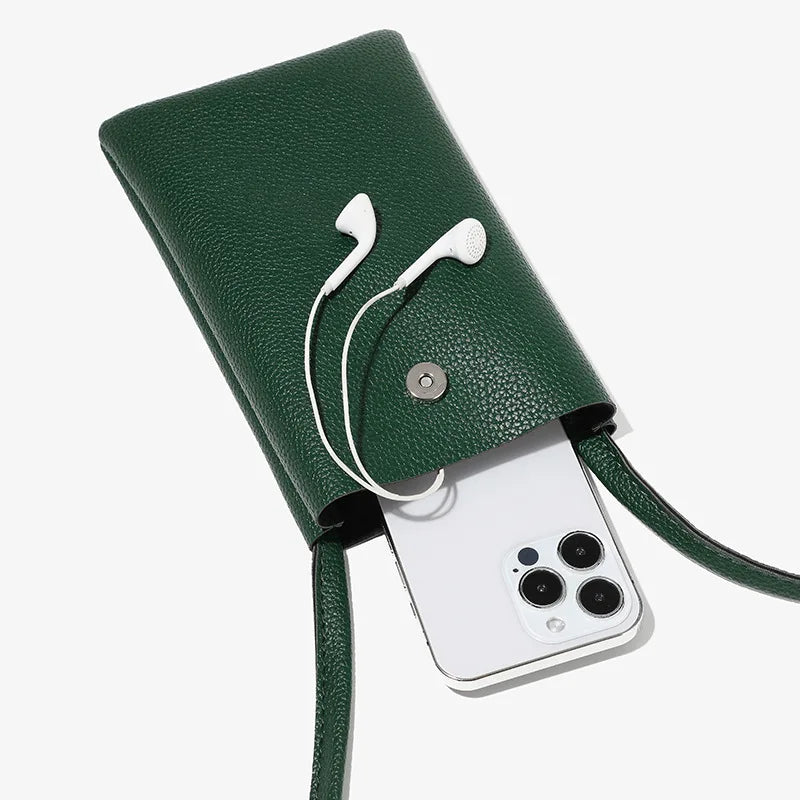 Mobile Sling for Women - Genuine Leather Raw Edge Green