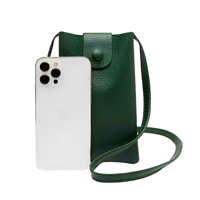 Mobile Sling for Women - Genuine Leather Raw Edge Green