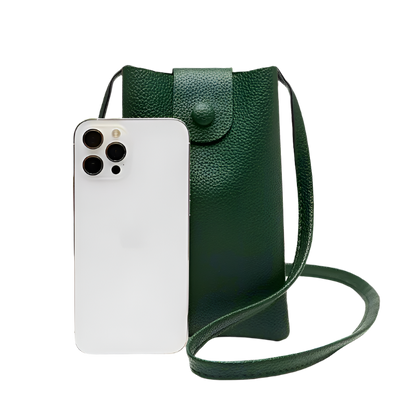 Mobile Sling for Women - Genuine Leather Raw Edge Green