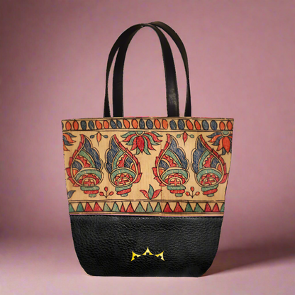 Shankh Madhubani Mini Tote with Sling - Black