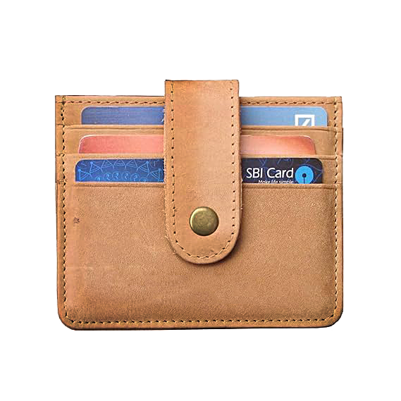 Genuine Leather Card Holder with Button Flap