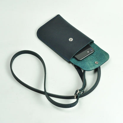 Mobile Sling for Women - Genuine Crunch Leather Raw Edge Green