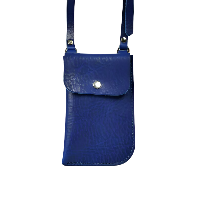 Mobile Sling for Women - Genuine Crunch Leather Raw Edge Blue