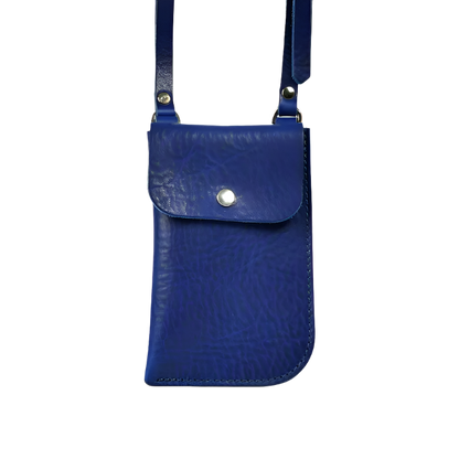 Mobile Sling for Women - Genuine Crunch Leather Raw Edge Blue