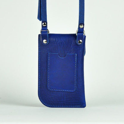 Mobile Sling for Women - Genuine Crunch Leather Raw Edge Blue