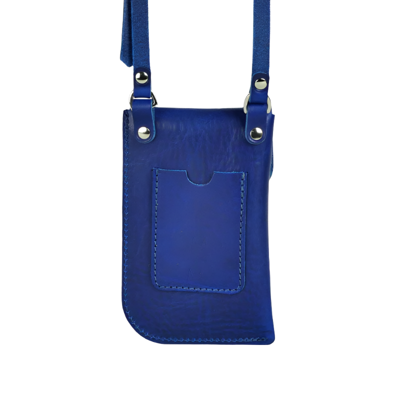 Mobile Sling for Women - Genuine Crunch Leather Raw Edge Blue