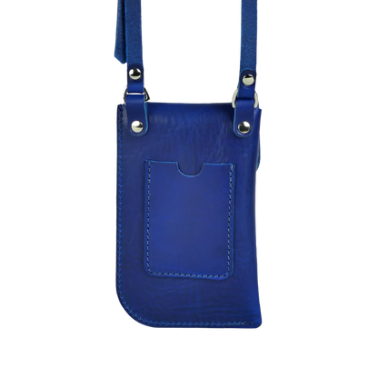 Mobile Sling for Women - Genuine Crunch Leather Raw Edge Blue