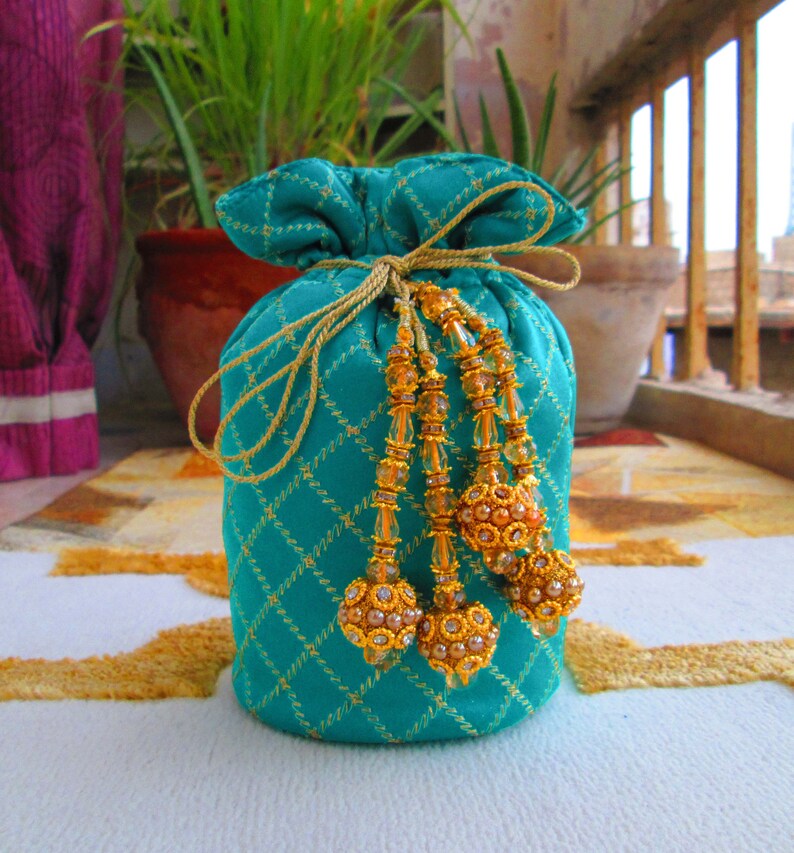 Bridal Mini Potli Bag Silk for Women - Teal