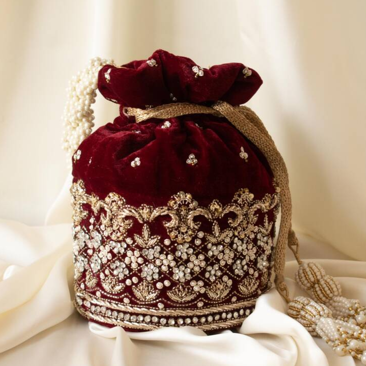 Bridal Potli Bag Velvet for Women - Ruby