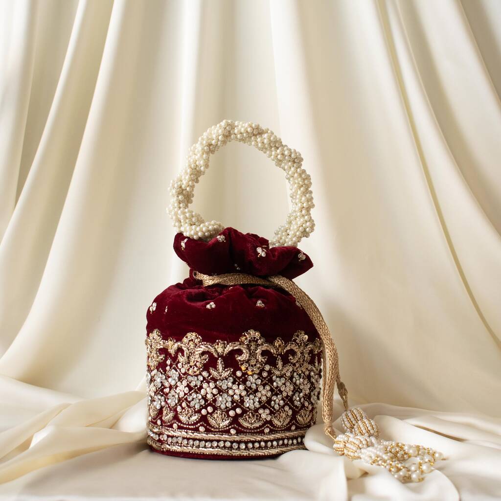 Bridal Potli Bag Velvet for Women - Ruby