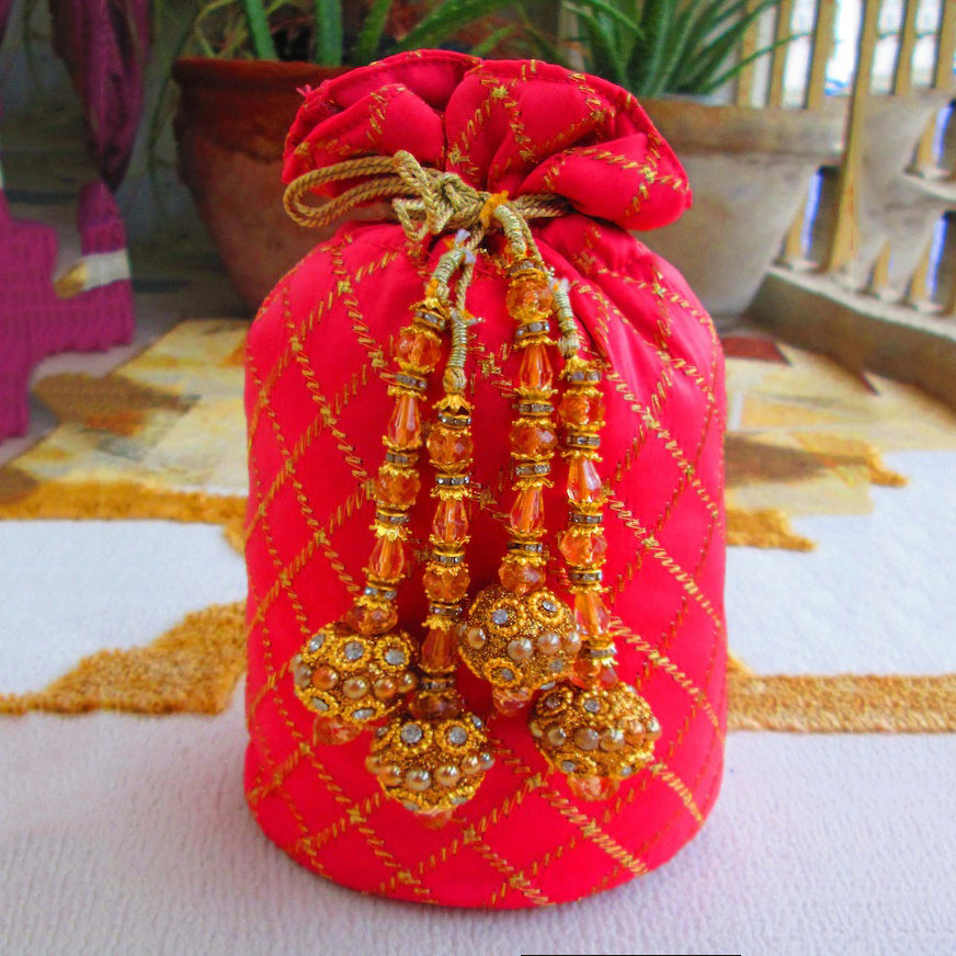 Bridal Mini Potli Bag Silk for Women - Milk Red