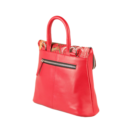 Combo of Leather Embroidery Scarlet Red Handbag & Mini Tote
